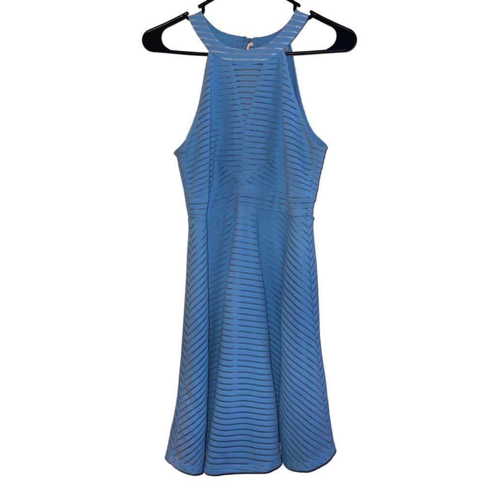 ALTAR'D STATE Women’s Halter Blue Mesh Striped Dress Size Large